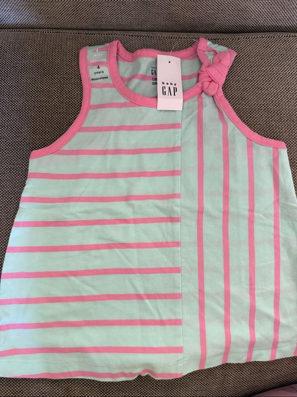 GAP Mint & Pink Striped Knot-Shoulder Tank